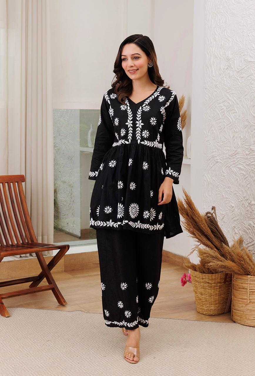 Fascinate Black Color Festival Wear Chikankari Work Dress