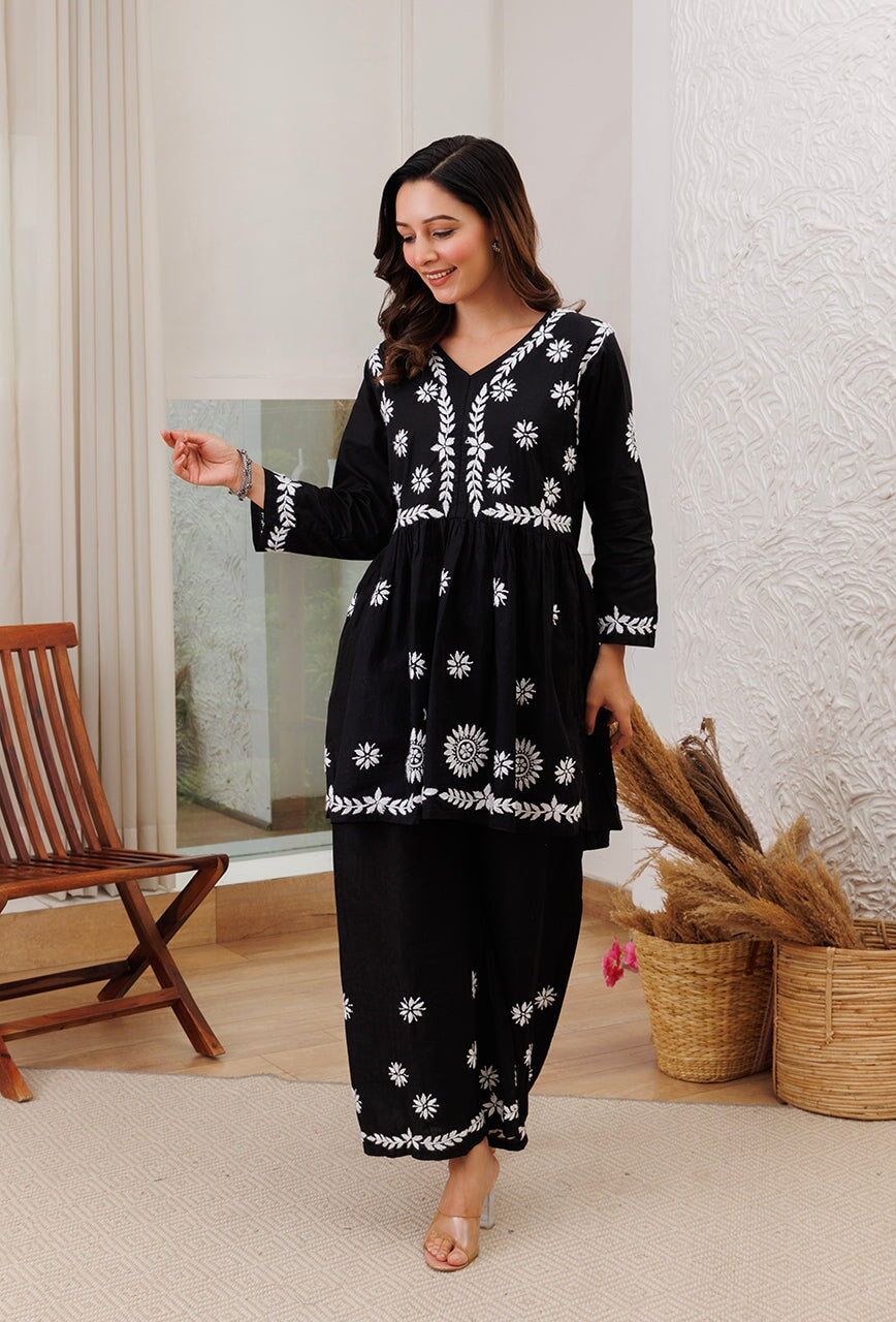 Fascinate Black Color Festival Wear Chikankari Work Dress