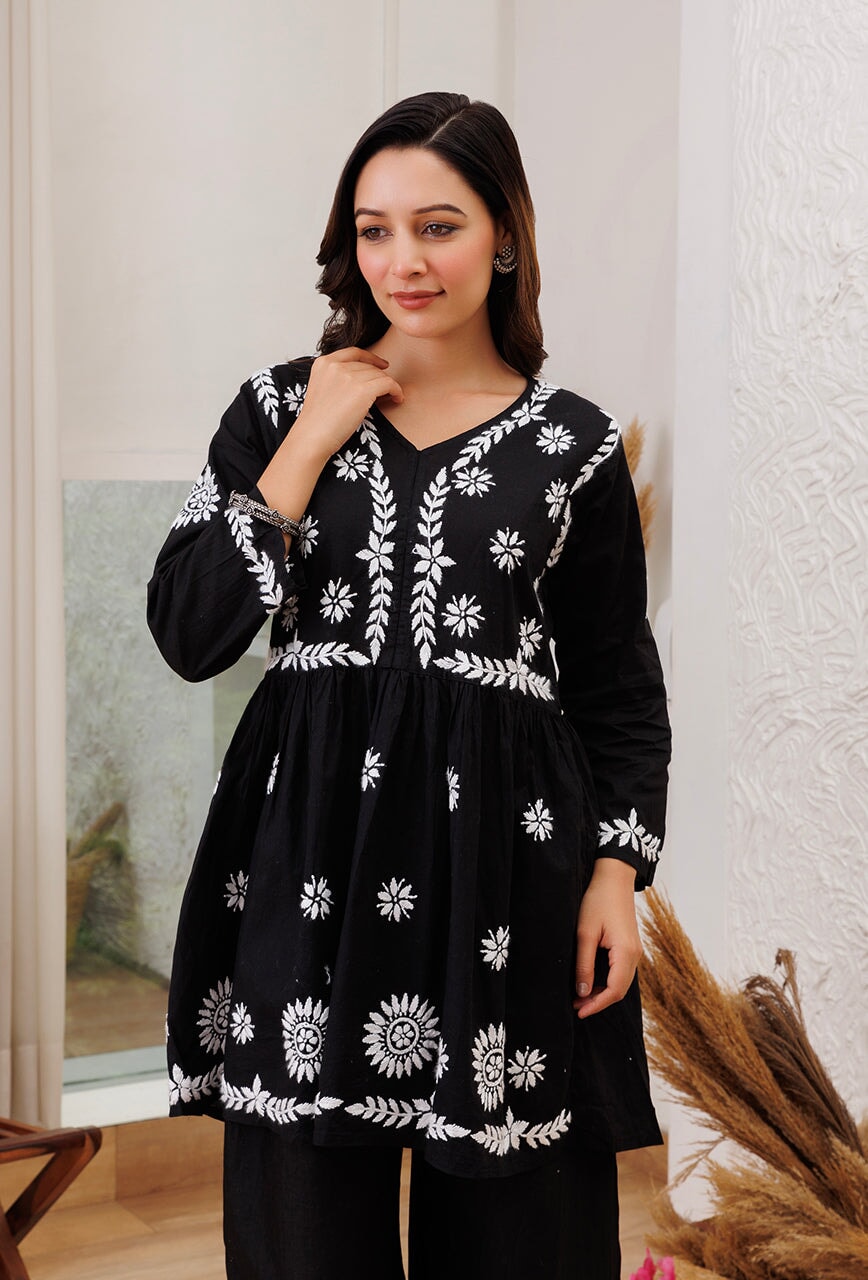 Fascinate Black Color Festival Wear Chikankari Work Dress