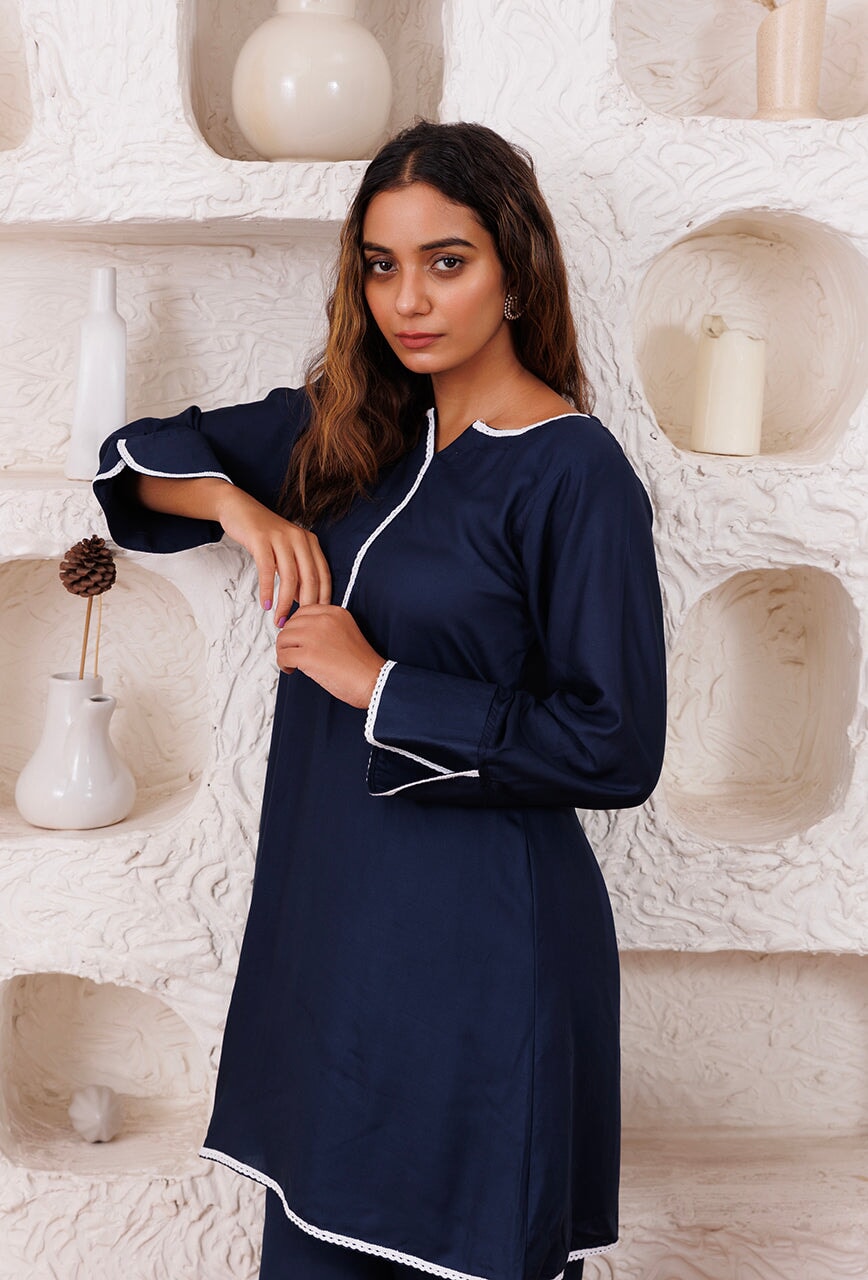 Adorable Navy Blue Color Chikankari Designer Kurta