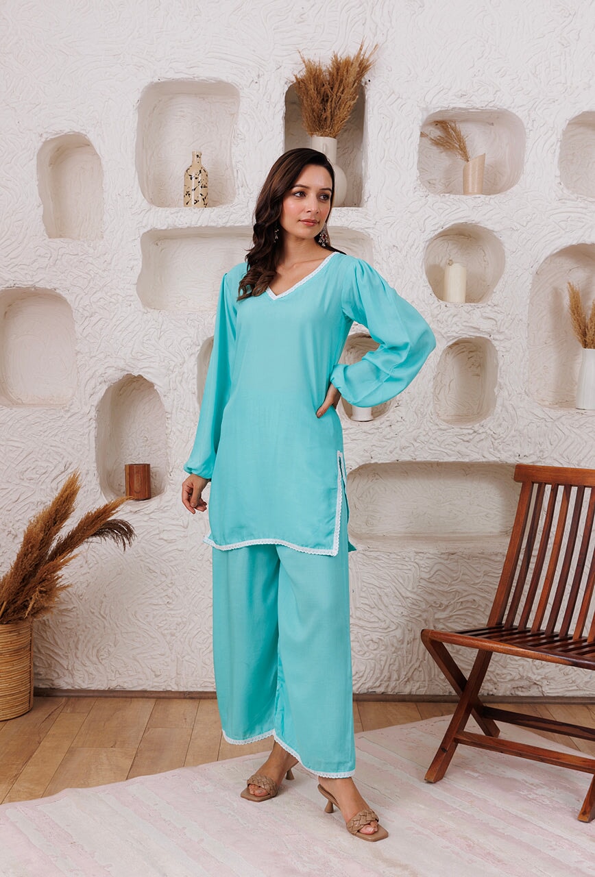 Alluring Sky Blue Color Chikankari Kurta Collection