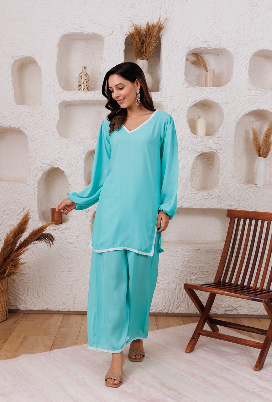 Alluring Sky Blue Color Chikankari Kurta Collection