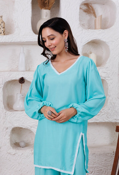 Alluring Sky Blue Color Chikankari Kurta Collection