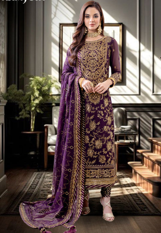 Purple Coloured Heavy Embroidery Work Suits With Dupatta