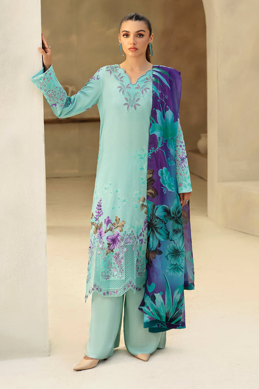 Pure Silk Cotton Latest Sky Blue Color Printed Suits