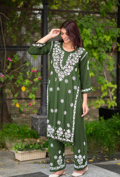 Buy Online Green Soft Chikankari Dress At Lower Rate