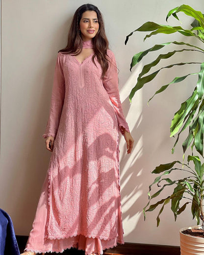 Peach Color Function Wear Kurti Sarara In Low Rate