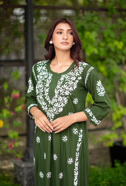 Buy Online Green Soft Chikankari Dress At Lower Rate