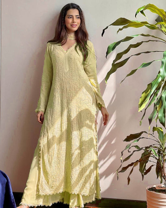 Beguiling Designer Latest Chikanakri Work Kurta Set