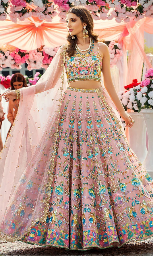 Attractive Heavy Embroidery Work Pink Color Lehenga Choli