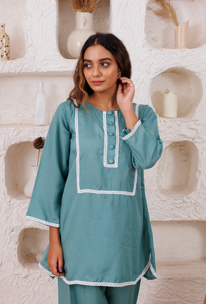 Blue Colored Chikankari Work Cotton Dress For Girls