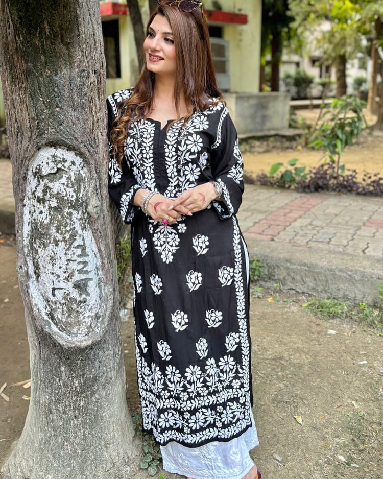 Blissful Designer Black Color Chikankari Work Dress For Women