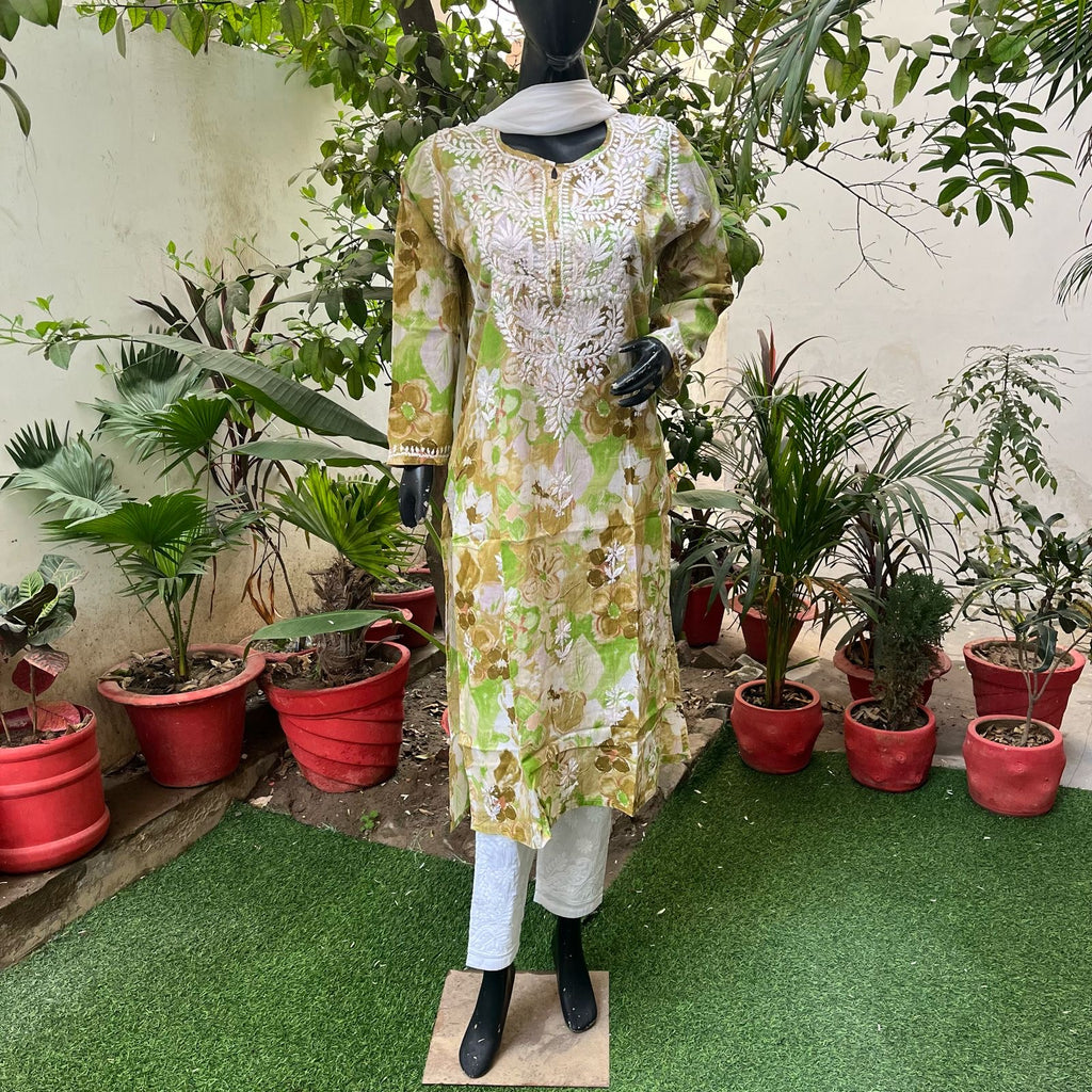 Blissful Green Color Designer Chikankari Work Dress For Girls