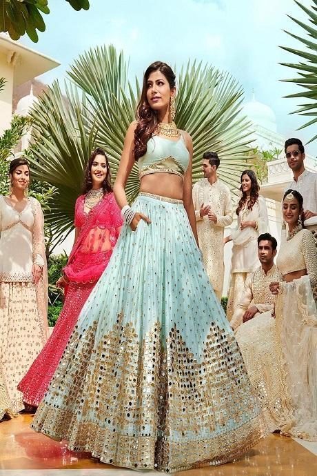 Sky Blue Color Party Wear Embroidery Work Lehenga Choli 2024