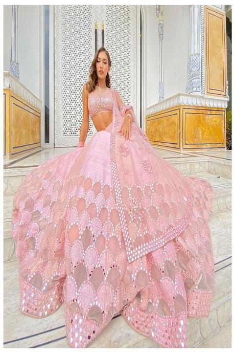 Morpich Pink Color Embroidery Work Lehenga Choli For Women