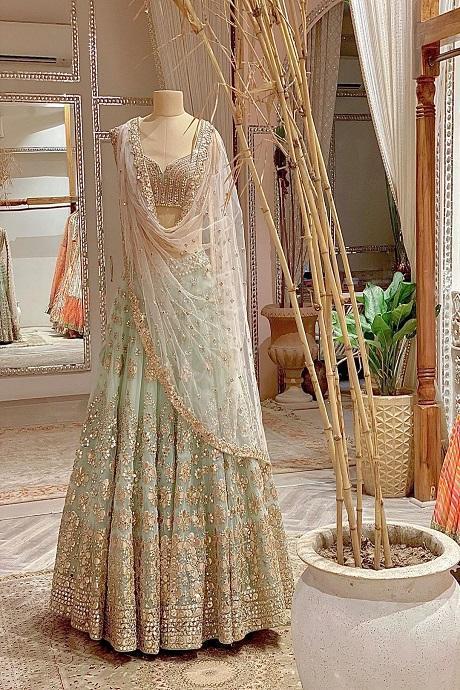 Silk Heavy Embroidered Cream Lehenga Choli Collection 2020