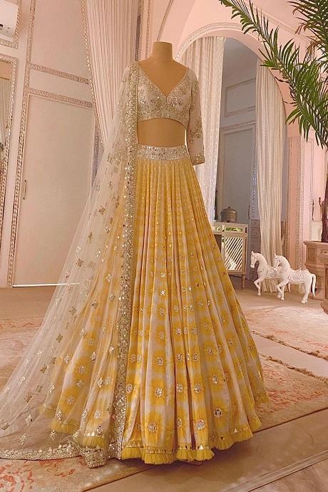 Bollywood Style Yellow Color Lehenga Choli In Low Rate