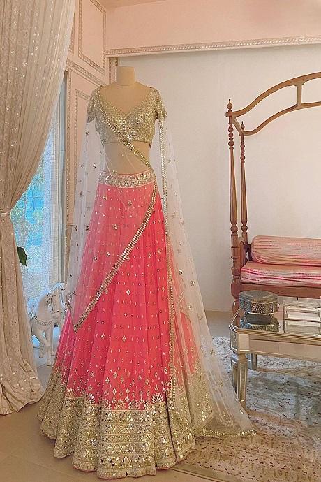 Beautiful Designer Party Wear Fancy Pink Lehenga For Girls