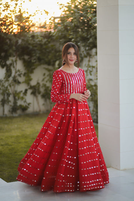 Red Color Designer Beautiful Gorgette Gown Design