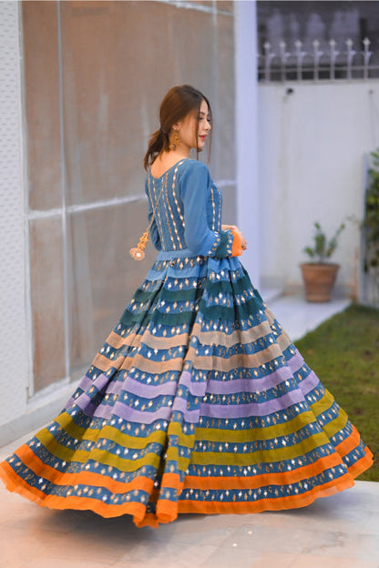 Beautiful Designer Mirror Beautiful Embroidery WorkGown Dress For Girls