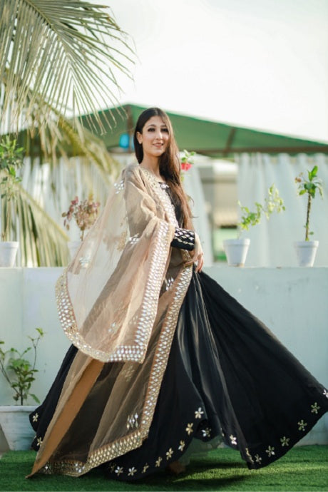 Black Color Anarkali Designer Embroidery Work Gown Dress