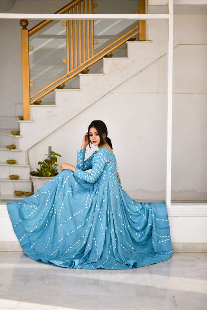 Fabulous Designer Sky Blue Party Wear Gown For Girls