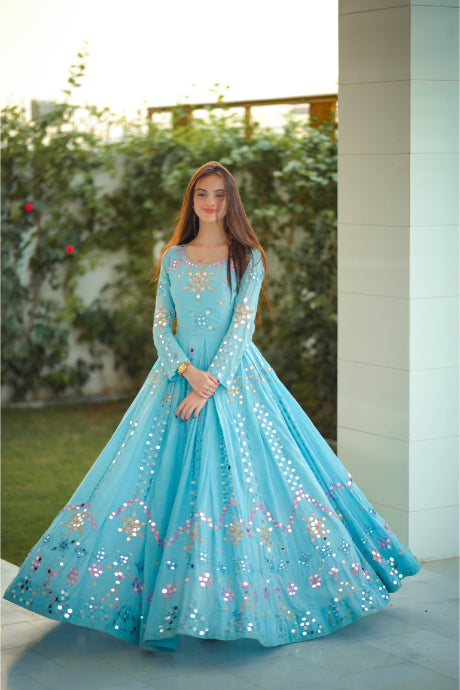 Sky Blue Color Designer Party Wear Online Gown