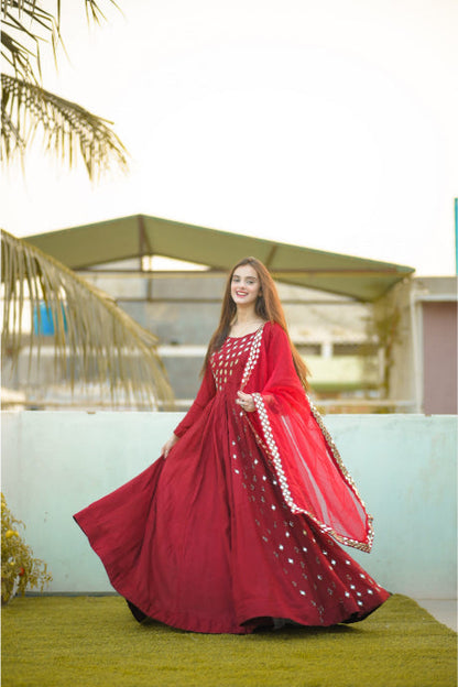 Red Color Shine Designer Party Wear Gown For Women