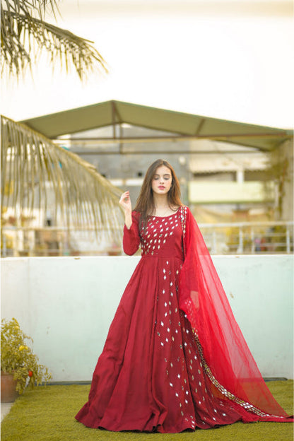 Red Color Shine Designer Party Wear Gown For Women