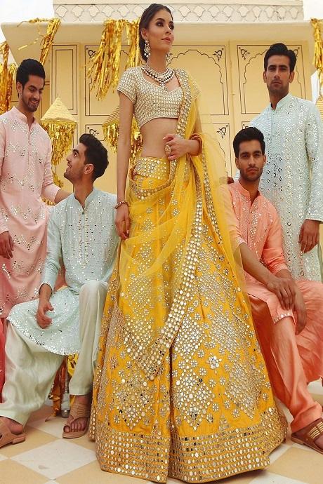 Bollywood Designer One Piece Mirror Yellow Lehenga Choli