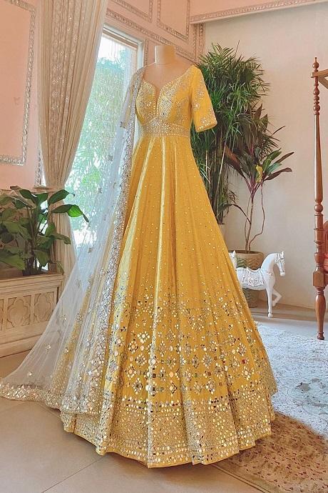 Beatific Designer Fancy Golden Embroidery Work Lehenga Choli For Bride