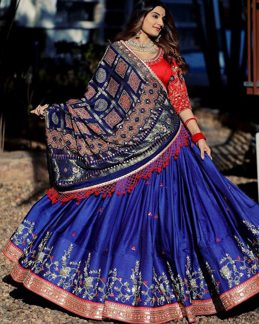 Blue Color Mirror Work Latest Lehenga Choli Design Collection