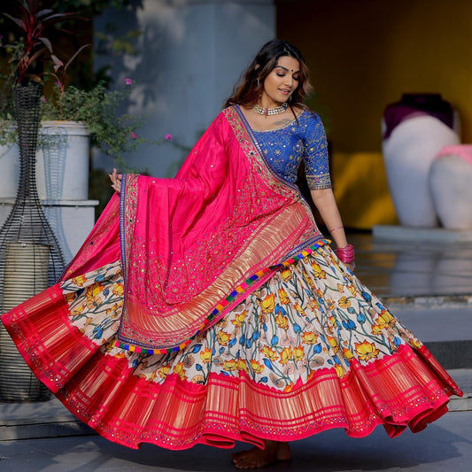 Buy Online Satin Mirror Work Navratri Lehenga Choli At Lower Rate