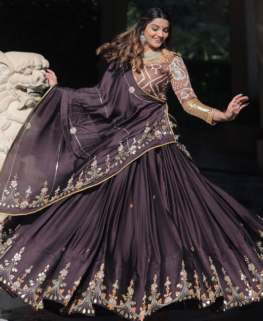 Excellent Real Mirror Work Dark Violet Color Party Wear Lehenga Choli