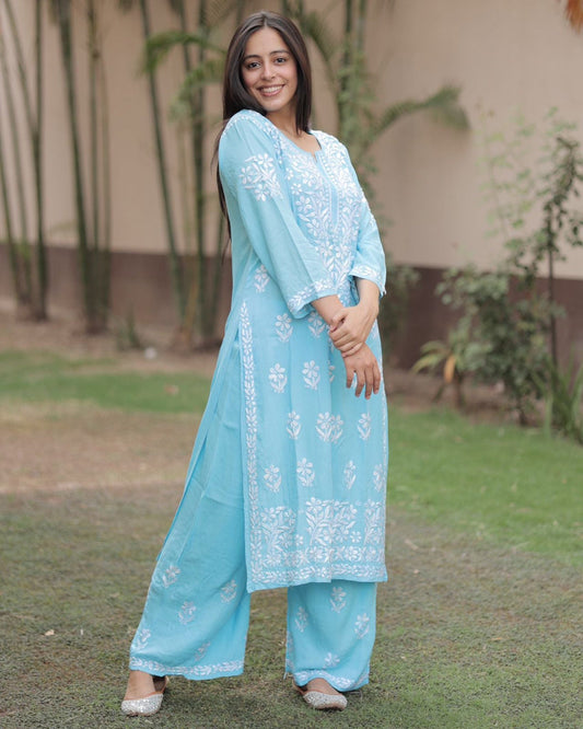 Sky Blue Color Chikankari Kurta Design Collection 2025