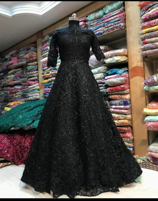 Dark Black Pure Designer Sequence Gown Designs