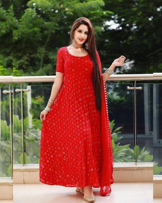 Red Colored Designer Wedding Wear Gown