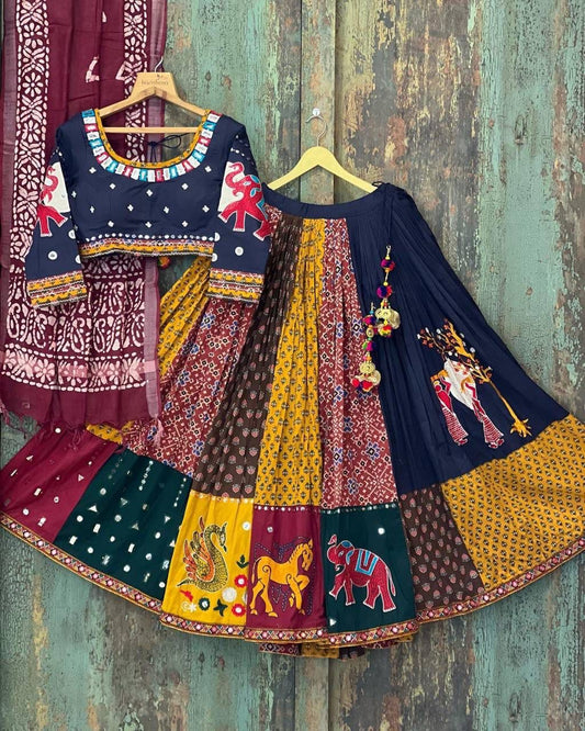 Designer Latest Printed Mirror Work Navratri Lehenga For Girls