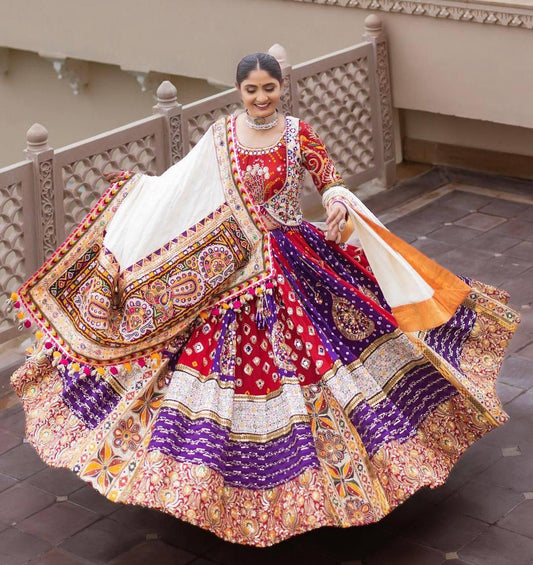 Designer Mirror Work Silk Navaratri Lehenga Designs