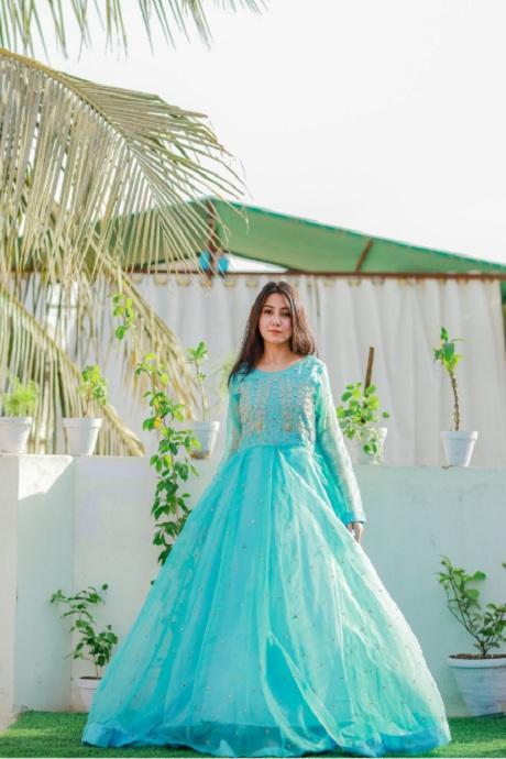 Sky Blue Color Designer Hit Demanded Gown Designs