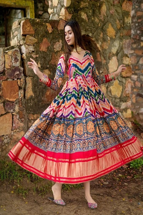 Admiring Dark Multi Color Multi Printed Gown Type Kurti