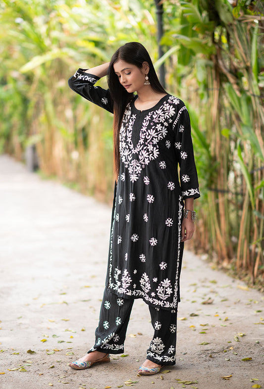 Black Color Thread Work Chikankari Dress Design