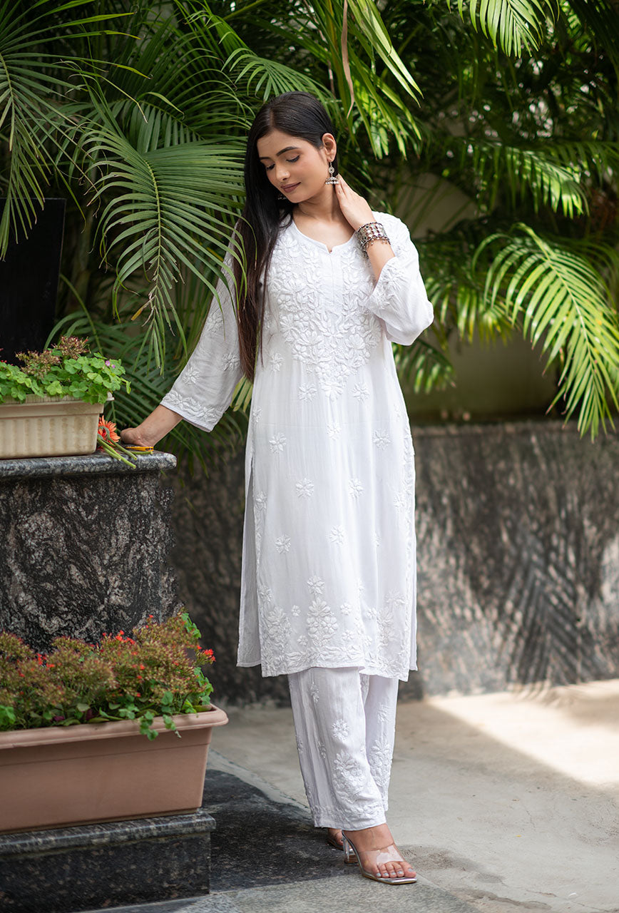 Celestial White Color Chikankari Dress In Lowest Rate