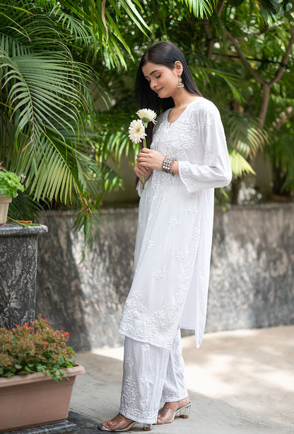 Celestial White Color Chikankari Dress In Lowest Rate