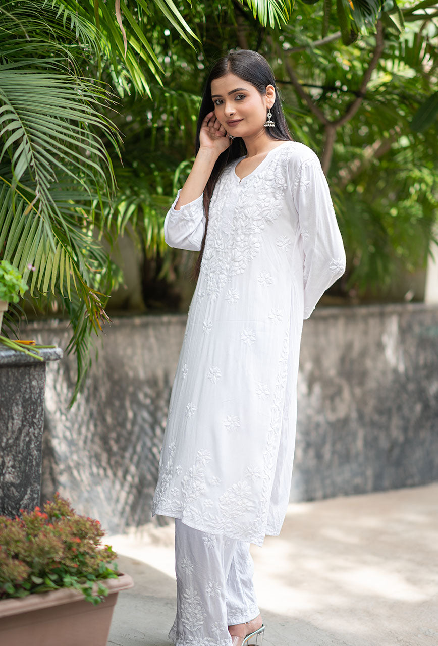 Celestial White Color Chikankari Dress In Lowest Rate