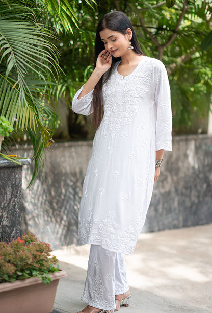 Celestial White Color Chikankari Dress In Lowest Rate