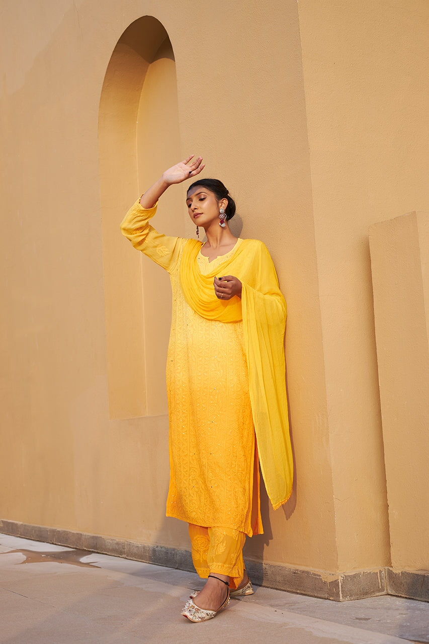 Attractive Style Yellow Fancy Dress For Women