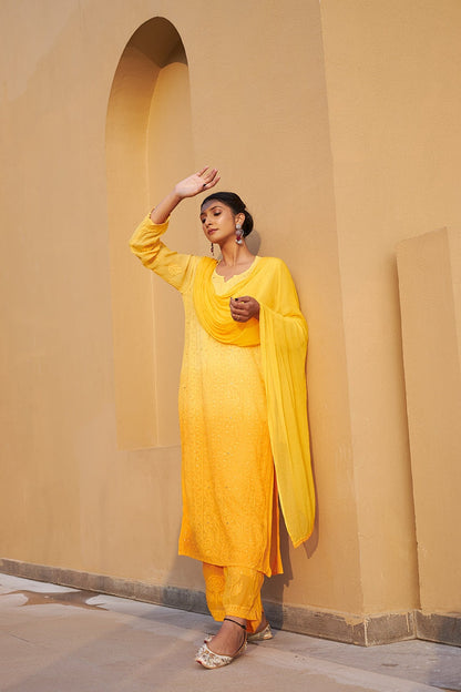 Attractive Style Yellow Fancy Dress For Women