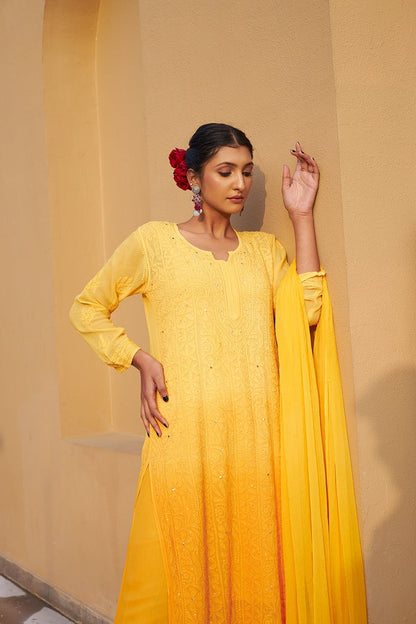 Attractive Style Yellow Fancy Dress For Women