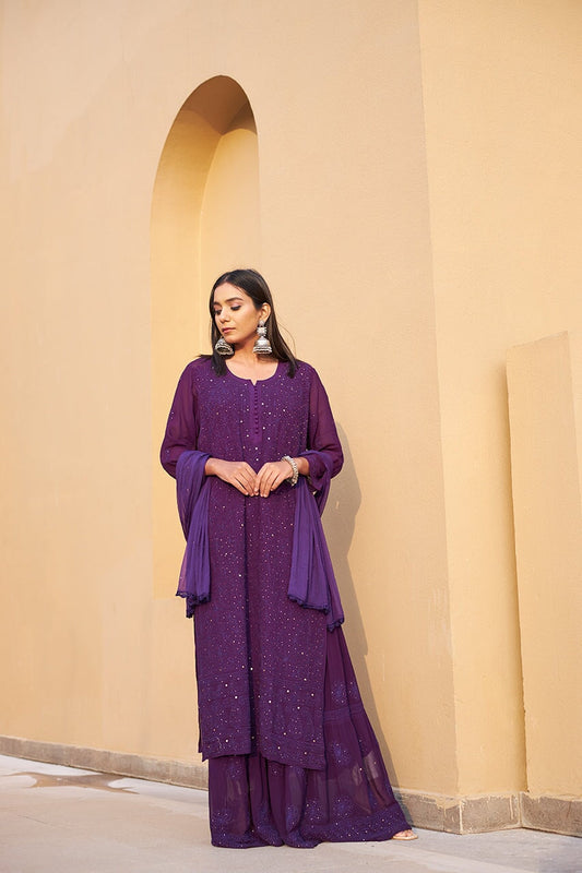 Purple Attractive Party Wear Chikankari Dress For Party